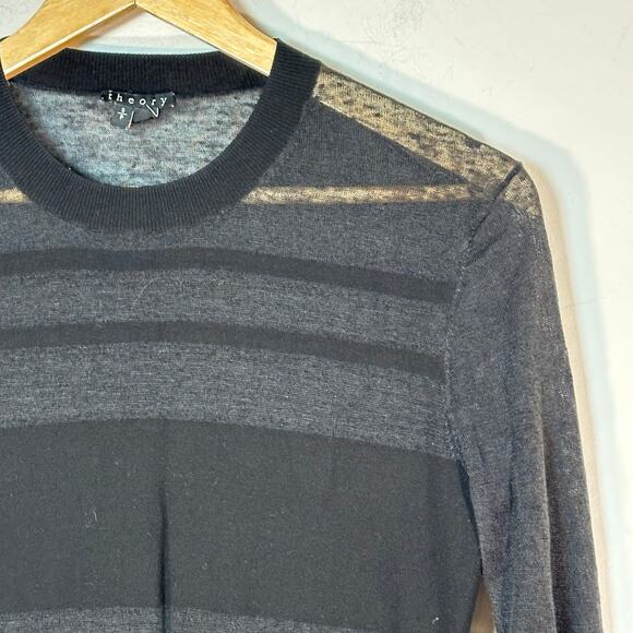 Theory linen blend‎ semi sheer striped top woman’s S GUC neutral capsule - Picture 10 of 11